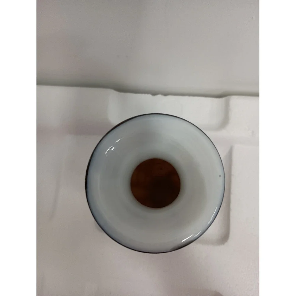 Vintage Art Glass Vase Hand Blown Tortoise Shell MCM Brown White Swirl 8.5